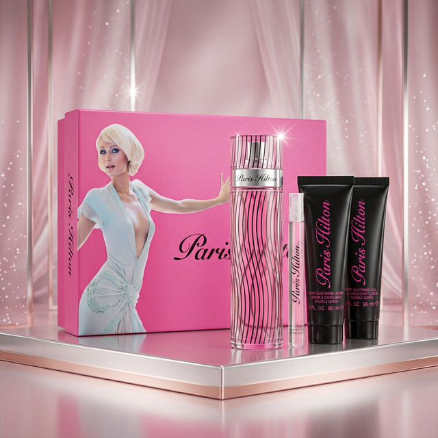 Estuche Paris Hilton Clasico Mujer 4Pz Perfume 100ml / Mini / Crema / Shower Gel